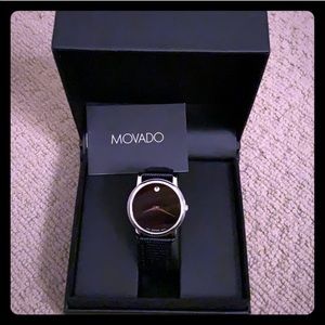 Movado black leather watch for men
